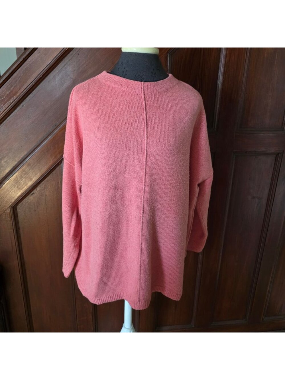 J.Jill Womens Pink Knit Sweater Large Petite Drop Shoulder Long Sleeve Cotton Bl